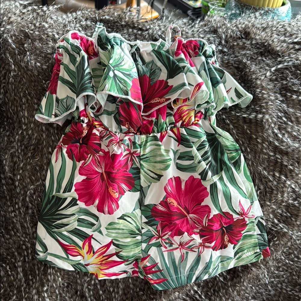 SHEIN Red and Green Tropical One Piece Swimsuit